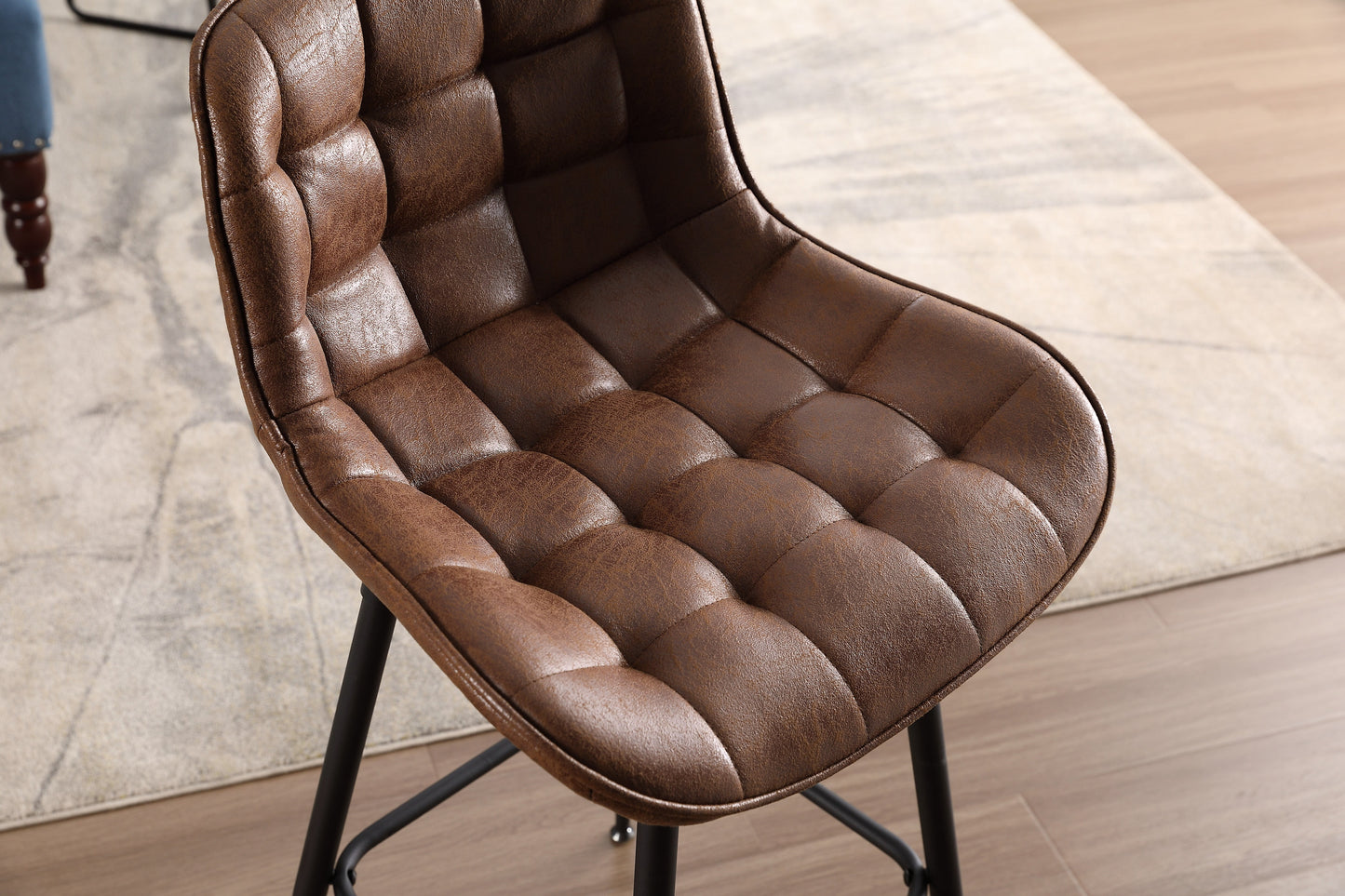 26in Bar Stools Set of 2, 360?? Swivel Counter Bar Stool with Back, Mid-Century Modern, Suede Fabric Barstool Chair for Kitchen Island, Bar Counter,Brown