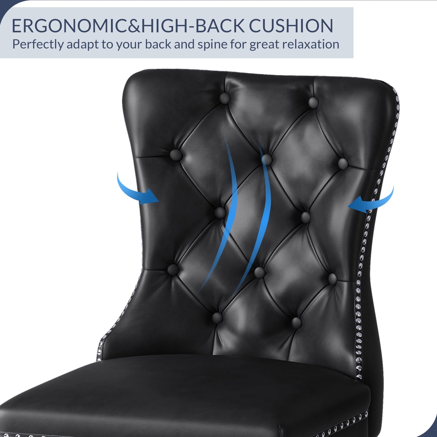 BELLEZE Upholstered Dining Chairs Set of 4, Faux Leather Luxury Dining Room Chairs with Button Back, Nailhead Trim, Pull-ring, Solid Wood Legs for Kitchen, Living Room, Restaurant - Chandler (Black)