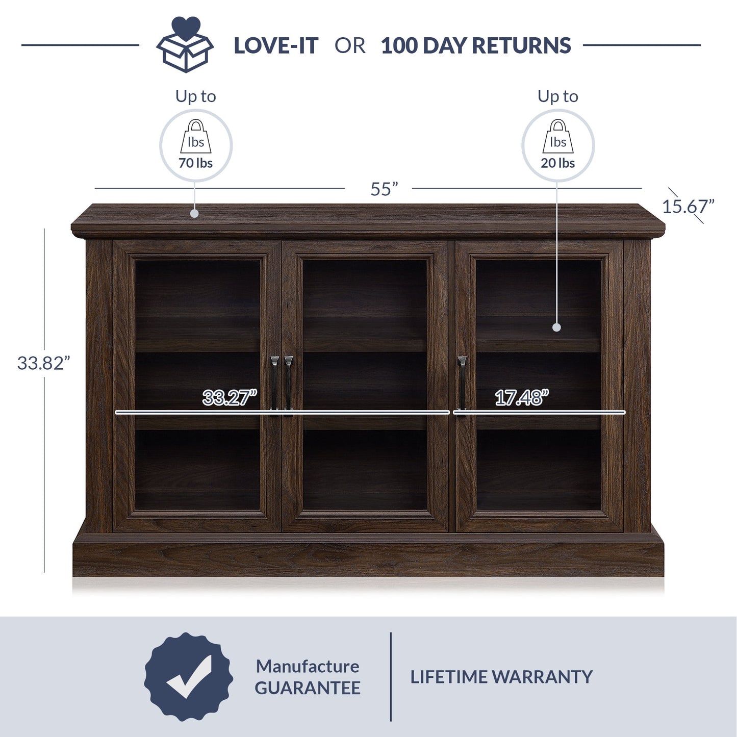 BELLEZE Modern Farmhouse Wood Sideboard Buffet - Liam (Dark Walnut)