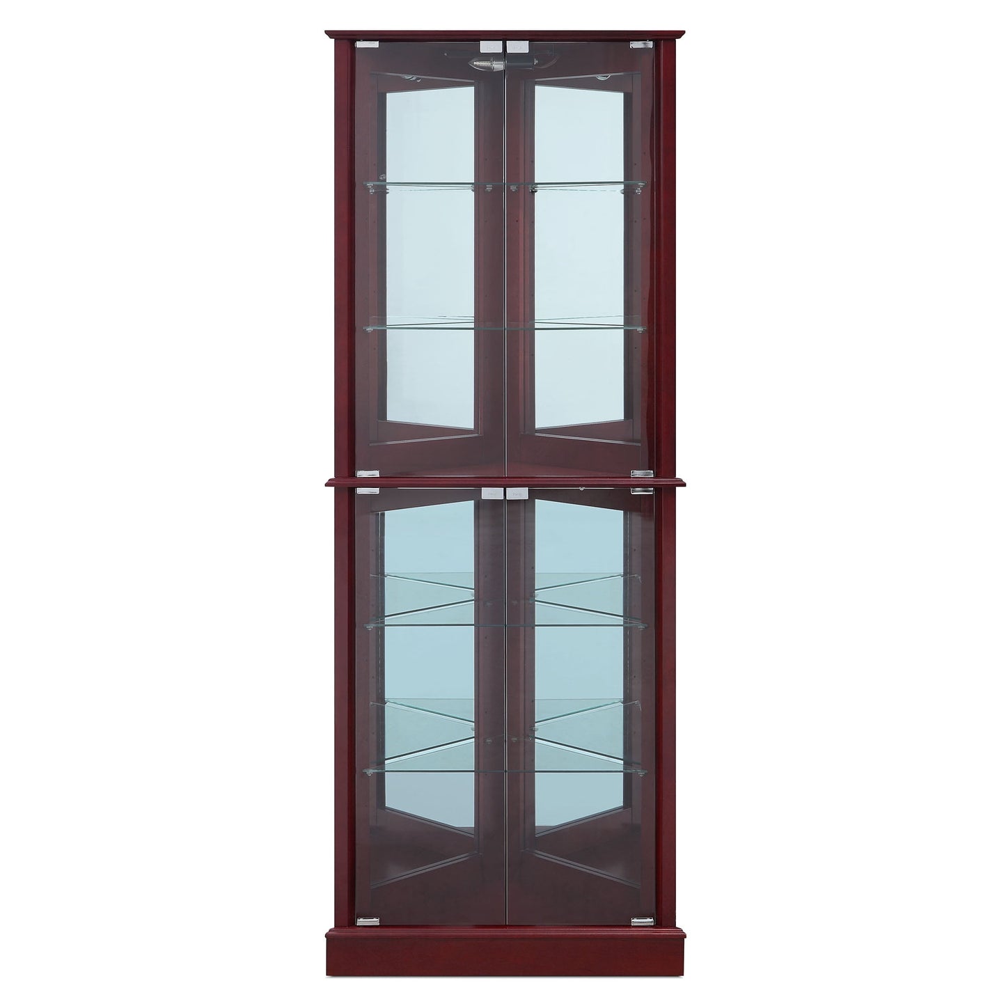 BELLEZE Corner Display Storage Cabinet with Light, Wood, Glass Door & 6 Shelves, Cherry