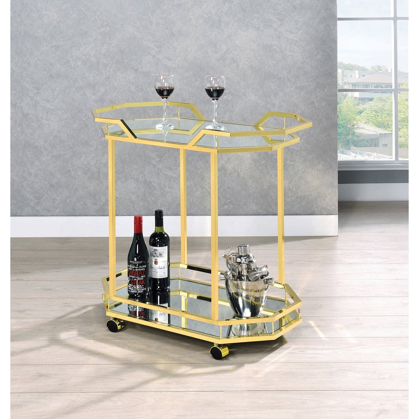 2-tier Mirrored Serving Cart Brass