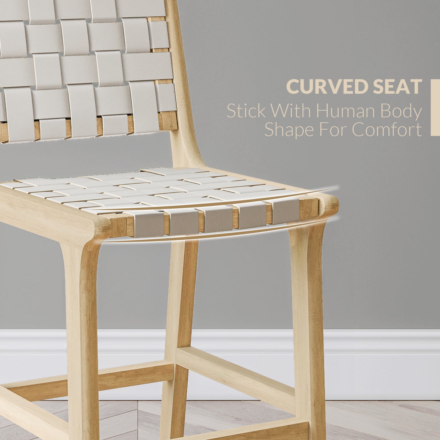 BELLEZE Woven Counter Stools 24 inch Set of 2, Boho Bar Stools with Back Faux Leather Kitchen Stools Island Chairs with Solid Wood Frame for Dining Room Home Kitchen - Morgan (White)