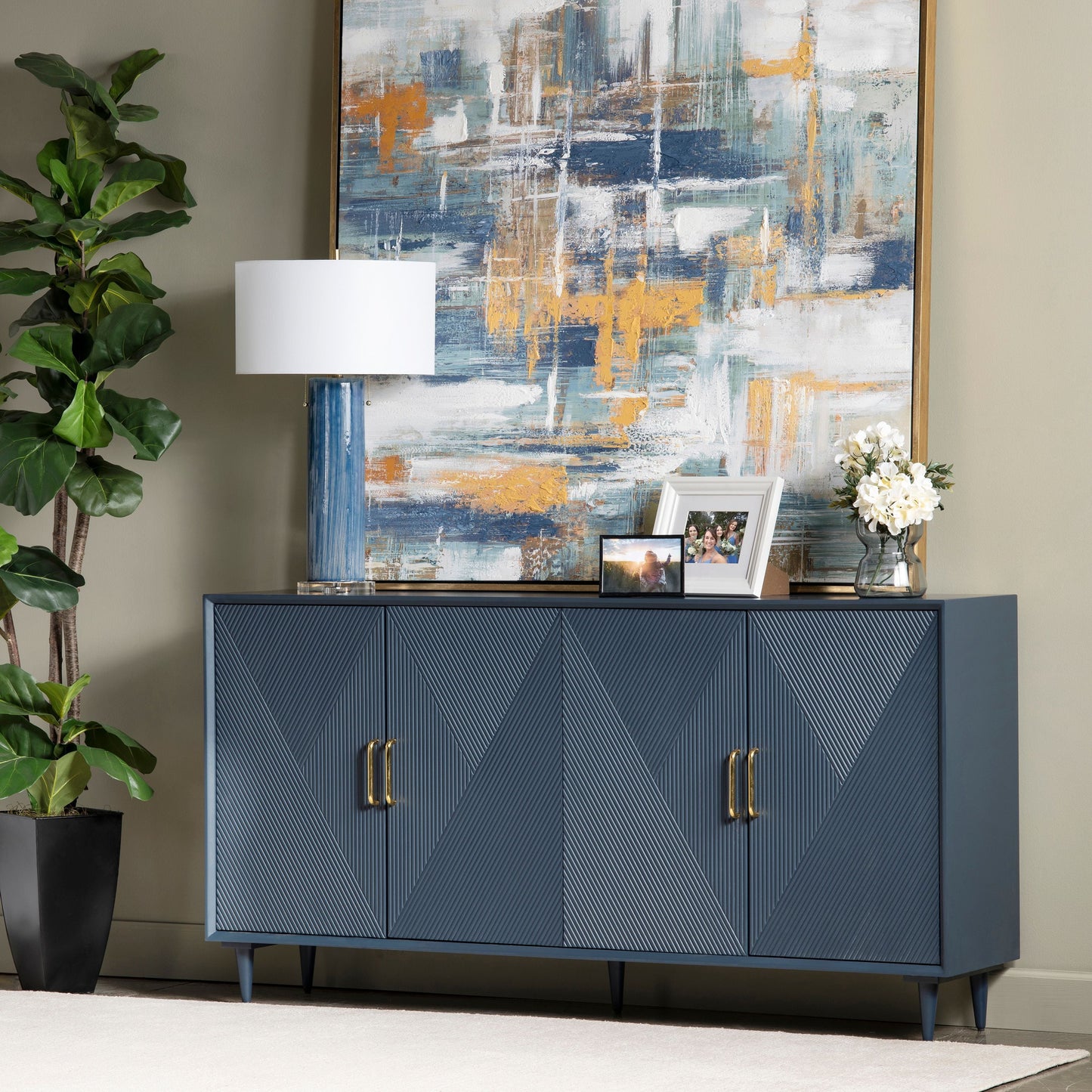 Evolution by Crestview Collection Arvada 4 Door Wood Sideboard in Blue