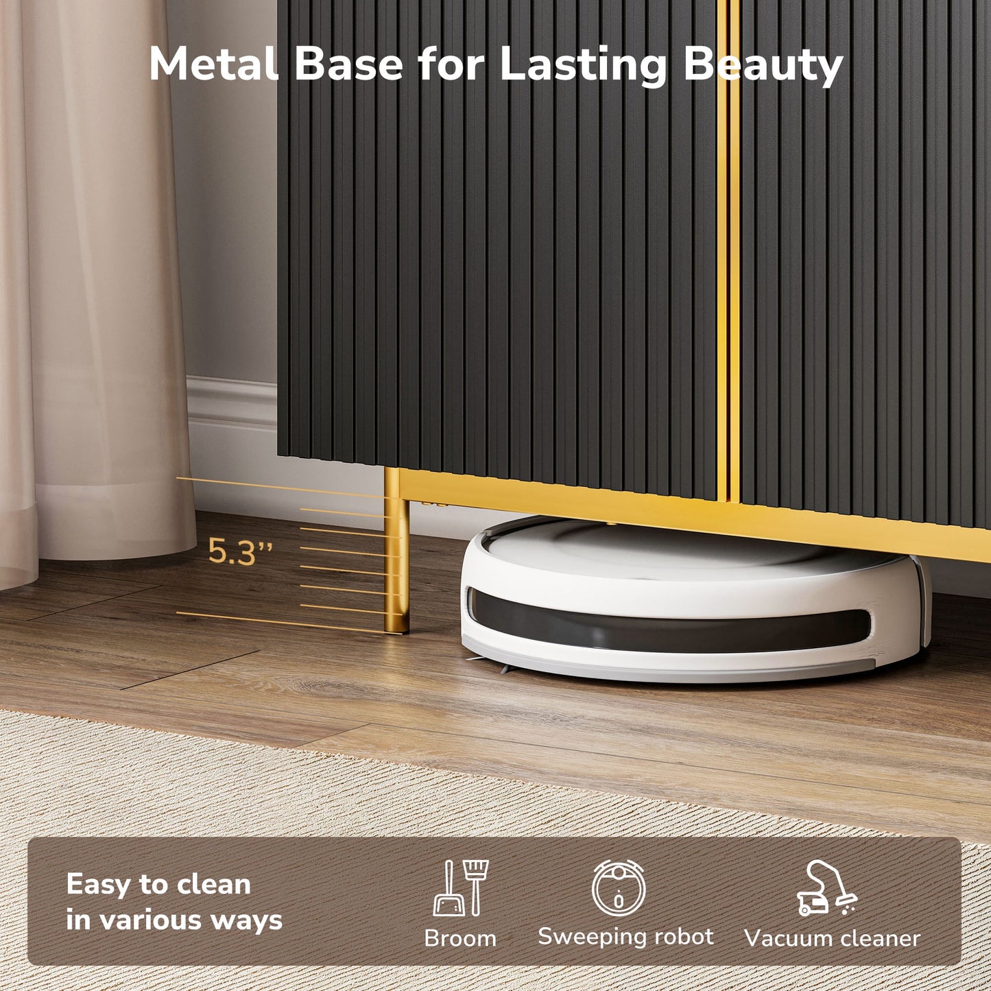 BELLEZE Sideboard Buffet Cabinet, 63in Storage Cabinet with 4 Doors and Adjustable Shelves, Sideboard Cabinet for Dinning Room, Kitchen & Living Room - Colemen (Ebony)