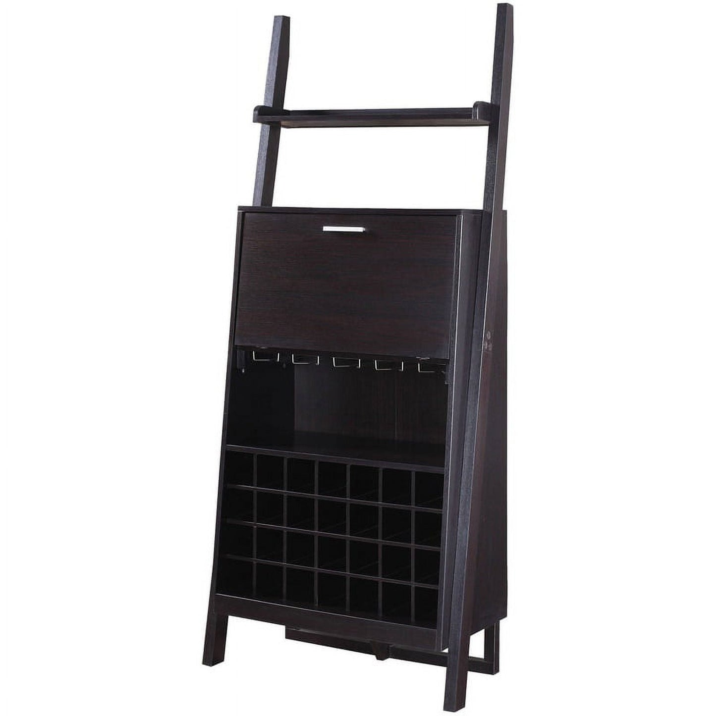 28-Bottle Cappuccino Ladder Shelf Bar Cabinet