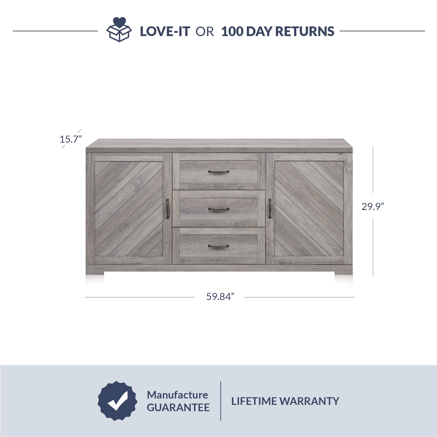 BELLEZE Modern Farmhouse Sideboard for Dining Room & Living Room, Storage Cabinet, Holds Up to 70lbs, Hilo (Espresso)