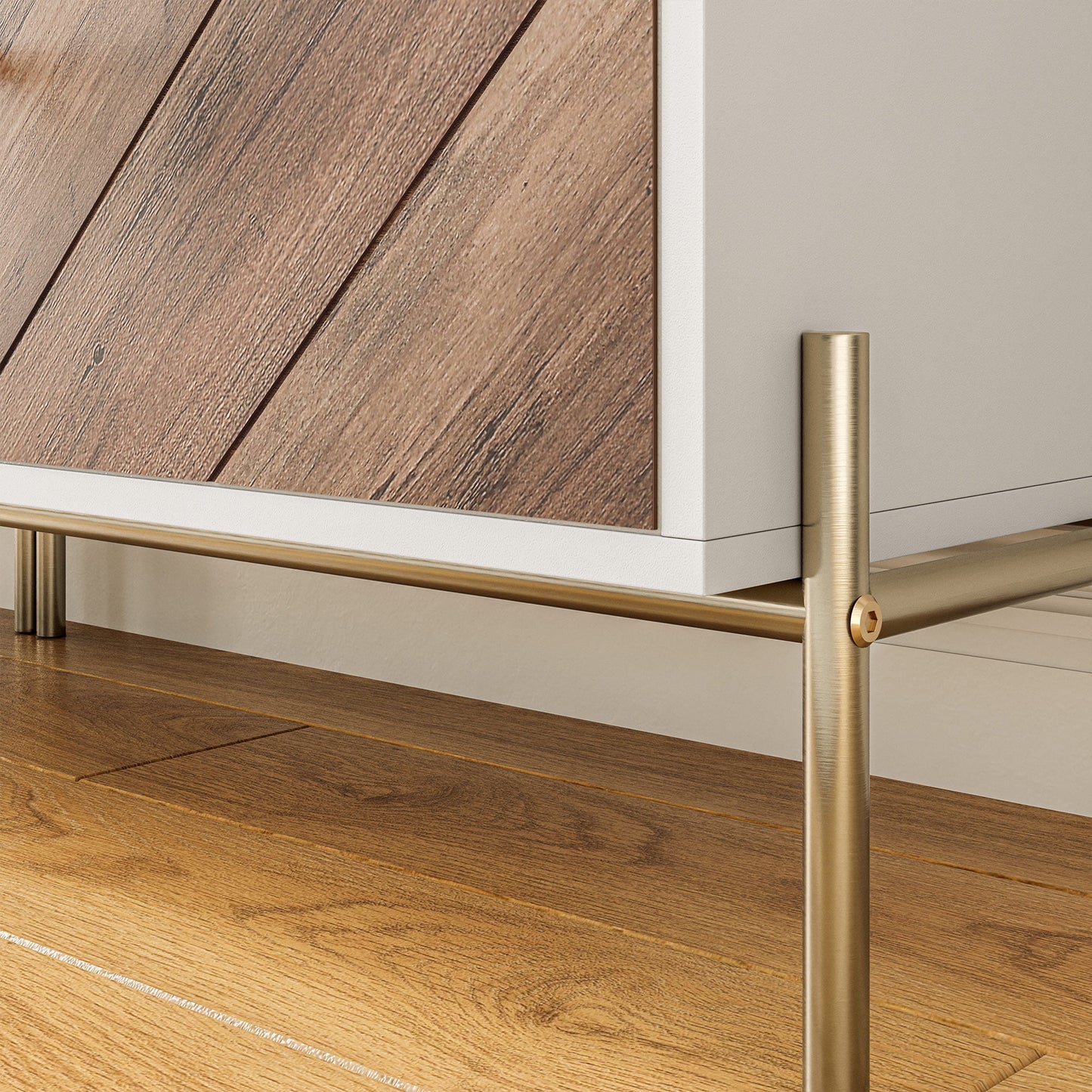 BELLEZE Accent Chest, Sideboard Buffet Cabinet with Doors & Shelves, Kitchen Storage Cabinet, Modern Accent Cabinet for Entryway, Living Room, or Bedroom, Storage Credenza - Harper (Rustic Oak)