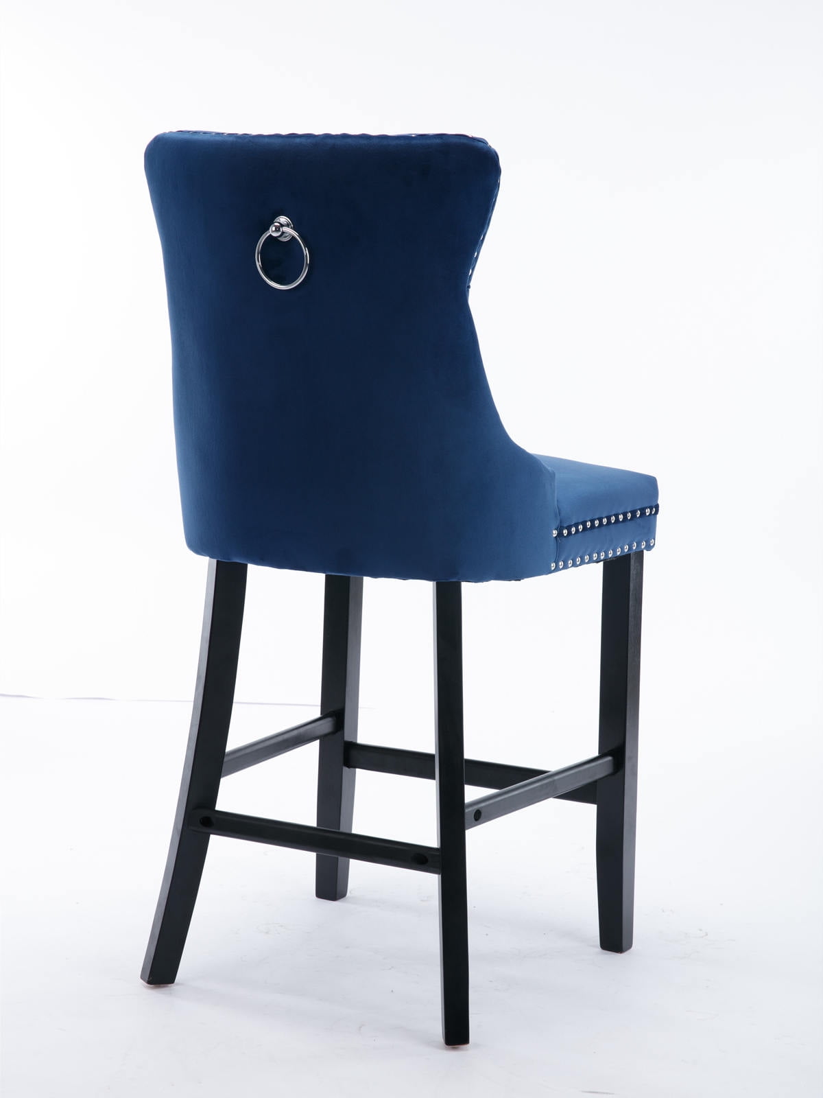 27in Contemporary Padded Bar Stools, Tufted Velvet Upholstered Barstools with Button Tufted Decoration, Chrome Nailhead Trim, Footrest and Solid Wood Legs (Blue,Set of 2)