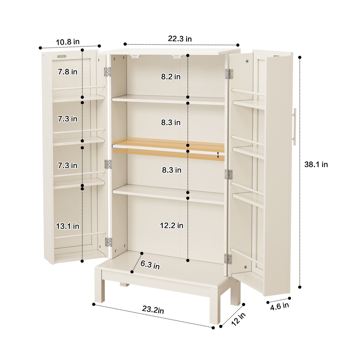 CBJCBJ 45in H Modern Kitchen Pantry Cabinet with 2-Door Adjustable Shelves and Golden Feet, White