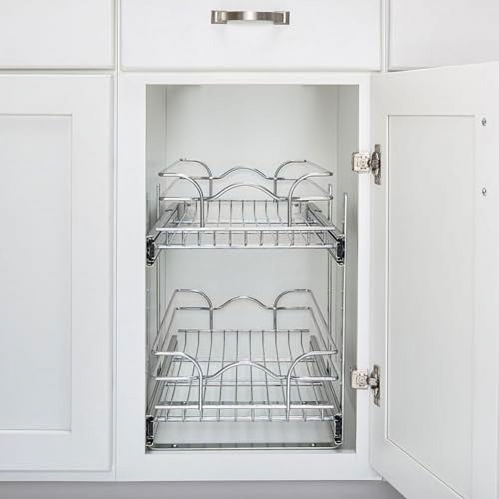 2-Tier Kitchen Cabinet Pull Out and Drawer Organizer Slide Out Pantry Basket in Multiple Sizes 9 x 22 In 5WB2-0922CR-1