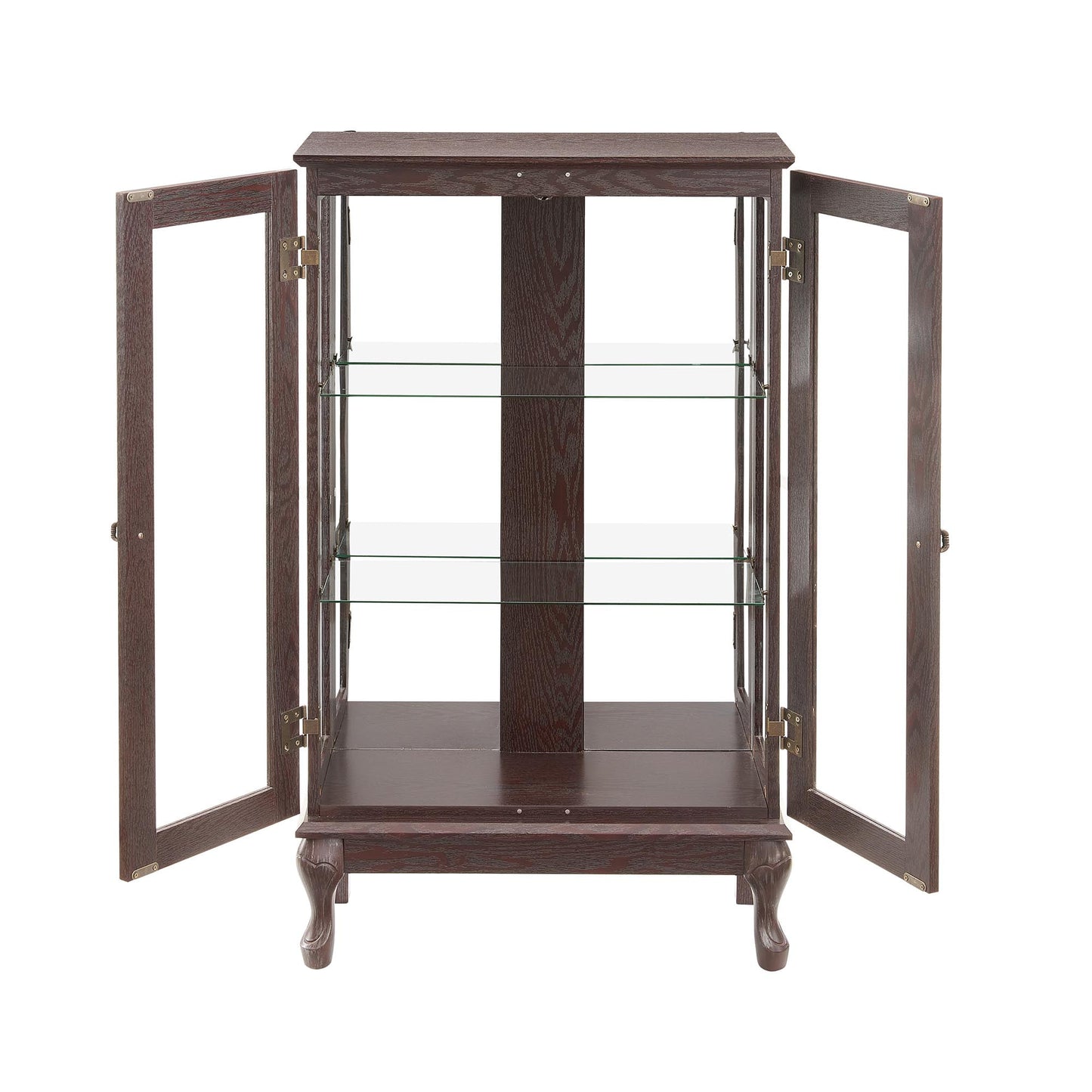 2 Doors Curio Cabinet Adjustable Shelves Lighted Display Retro Style Mirrored Back Elegant Display Cabinet 43.79in H x 25.99in W Vintage Charm