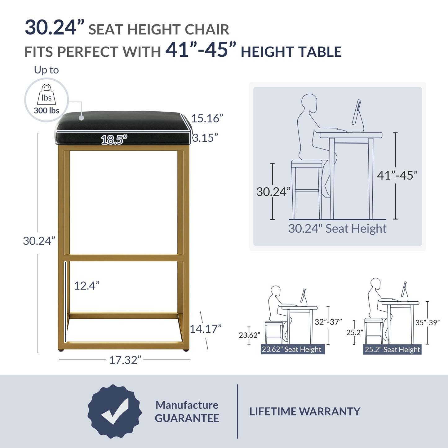 BELLEZE 30in Bar Height Bar Stools Set of 2, PU Leather Backless Barstools, Modern Upholstered Kitchen Stools with Metal Base Kitchen Island Chairs for Bar Pub Bistro, Black & Gold