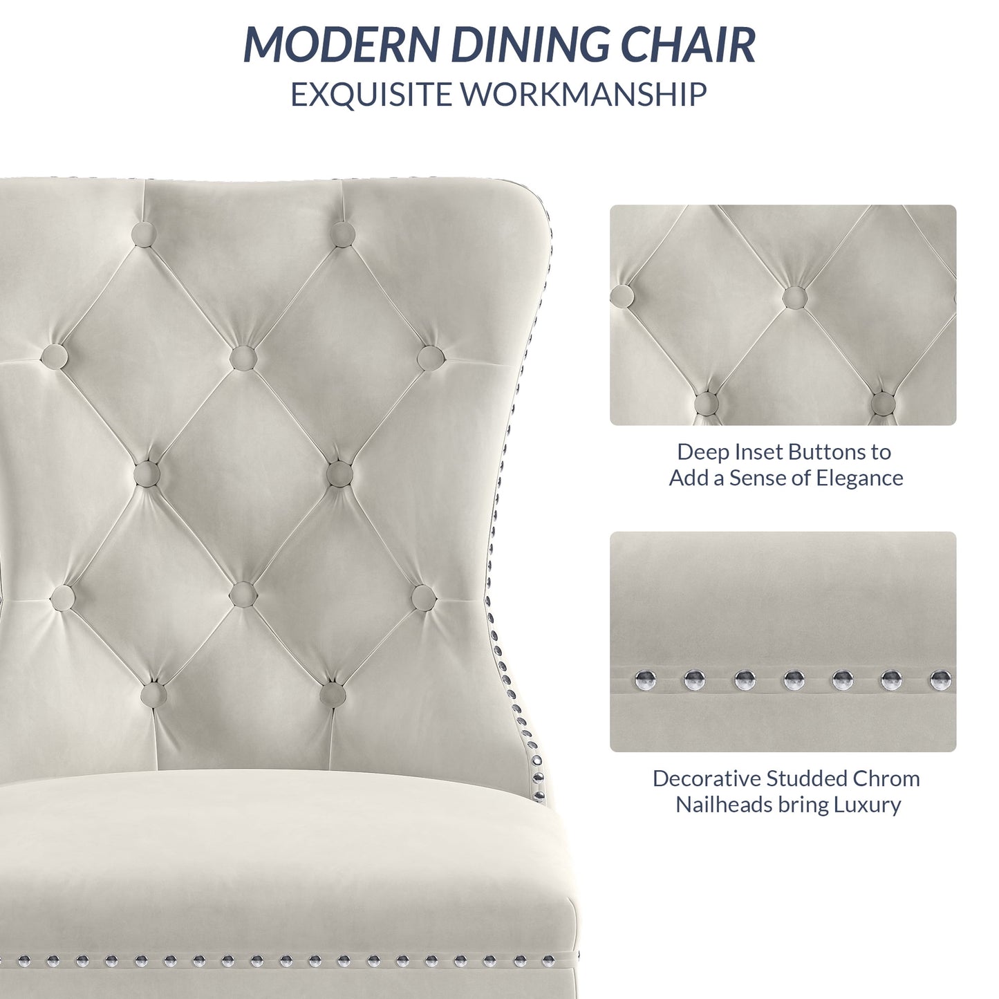 BELLEZE Upholstered Dining Chairs Set of 2, Velvet Luxury Dining Room Chairs with Button Back, Nailhead Trim, Pull-ring, Solid Wood Legs for Kitchen, Living Room, Restaurant - Chandler (Grey)