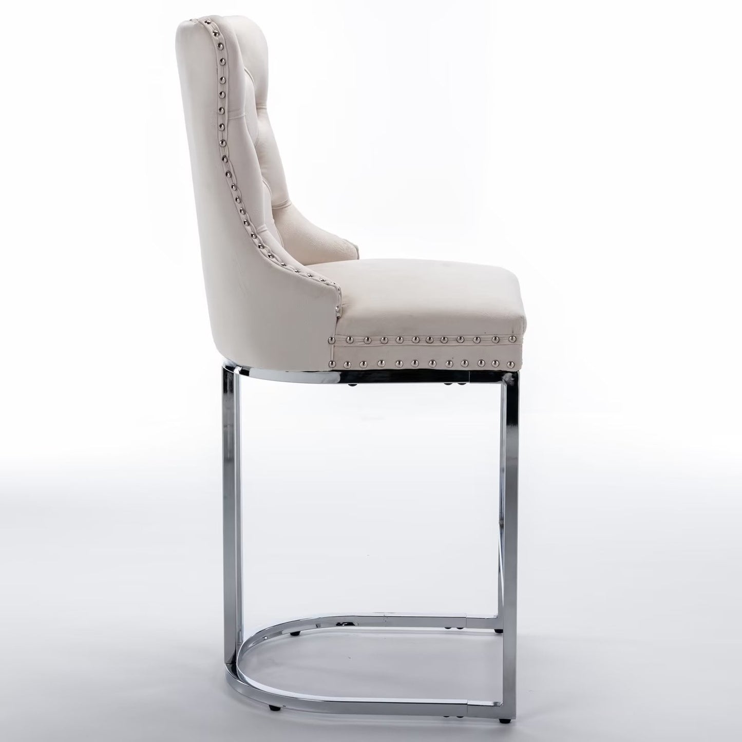 26inch Barstools Set of 2, Velvet Button Tufted Counter Height Bar Stools with Nail Head Trims, Upholstered Bar Chair with Wingback and Metal Footrest for Kitchen Island, Home Bar, Beige