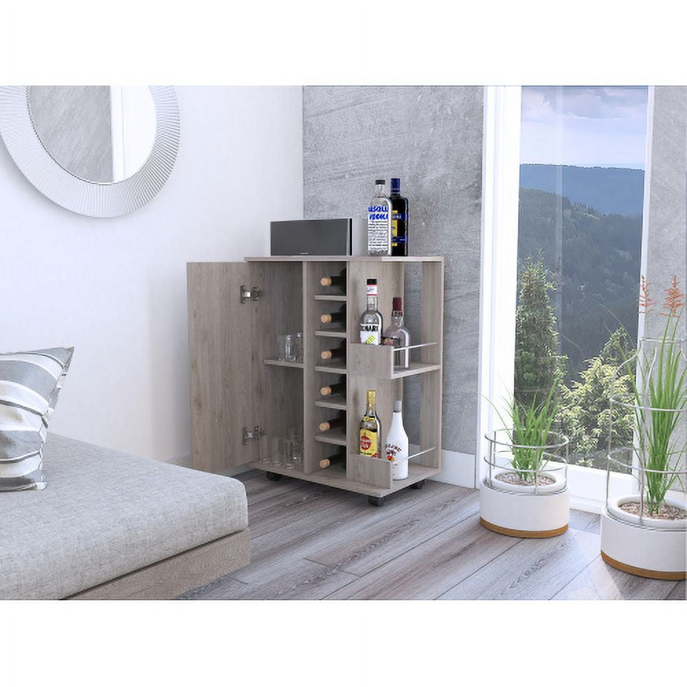 2-Shelf 6-Bottle Bar Cart with Division Light Oak