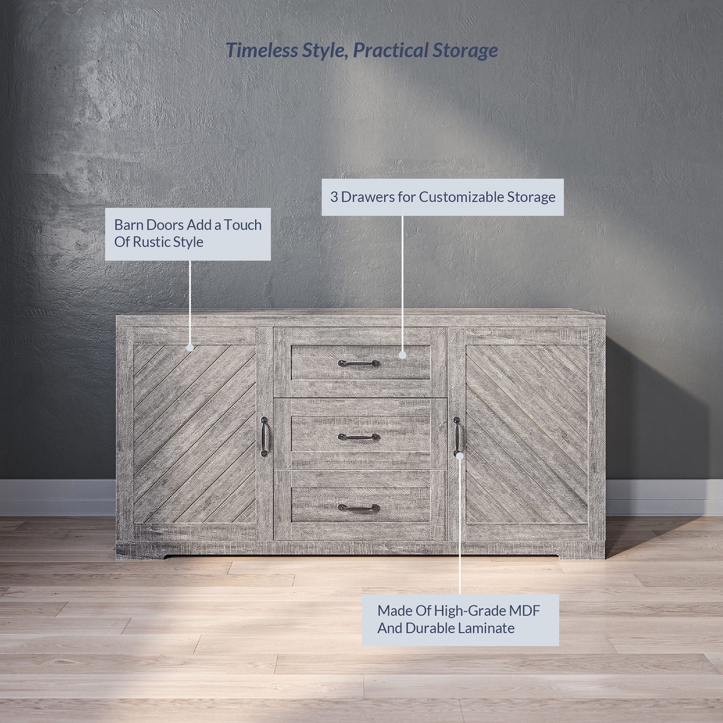 BELLEZE Modern Farmhouse Sideboard for Dining Room & Living Room, Storage Cabinet, Holds Up to 70lbs, Hilo (Espresso)