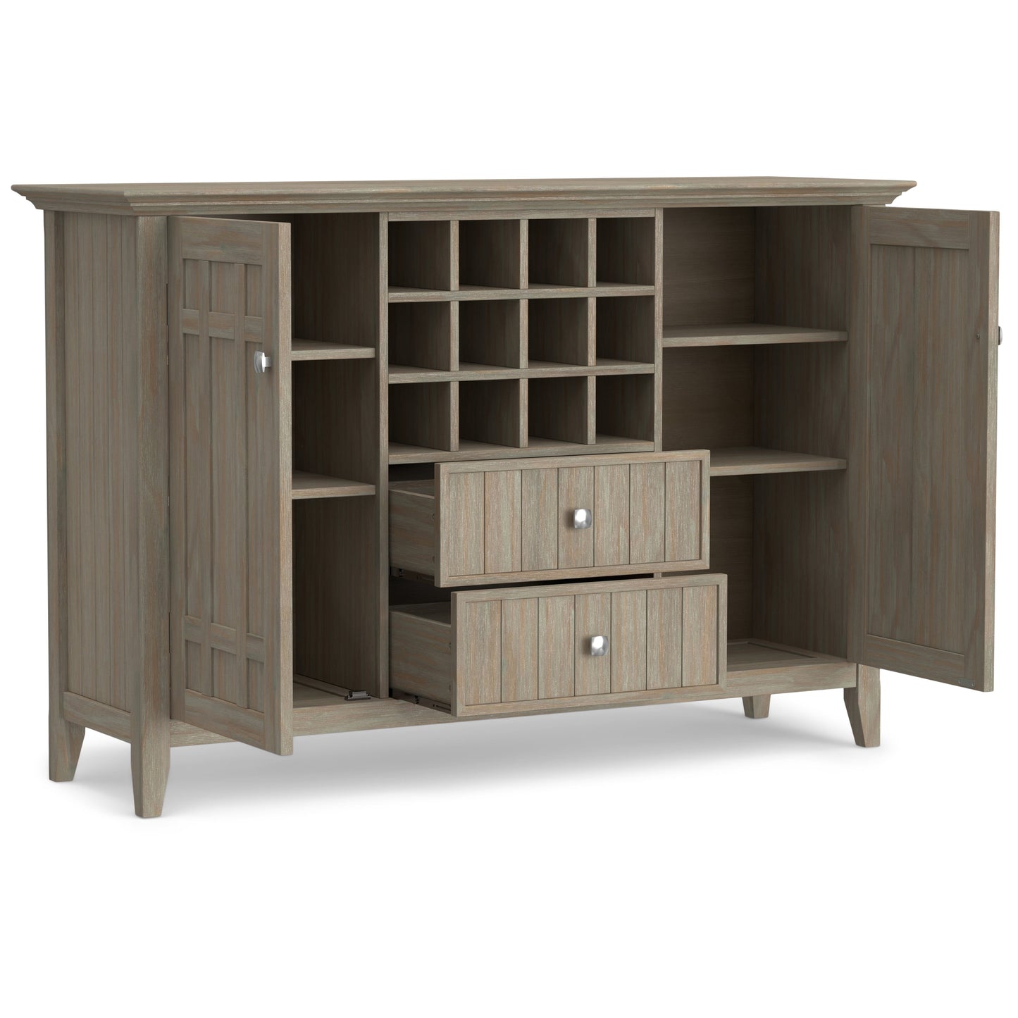 Simpli Home Bedford Wood 54in Transitional Sideboard Buffet and Wine Rack in Gray