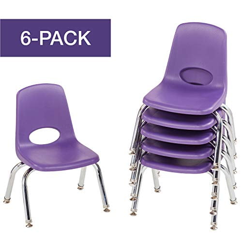 10in School Stack Chair,?Stacking Student Chairs with Chromed Steel Legs and Nylon Swivel Glides - Purple (6-Pack)