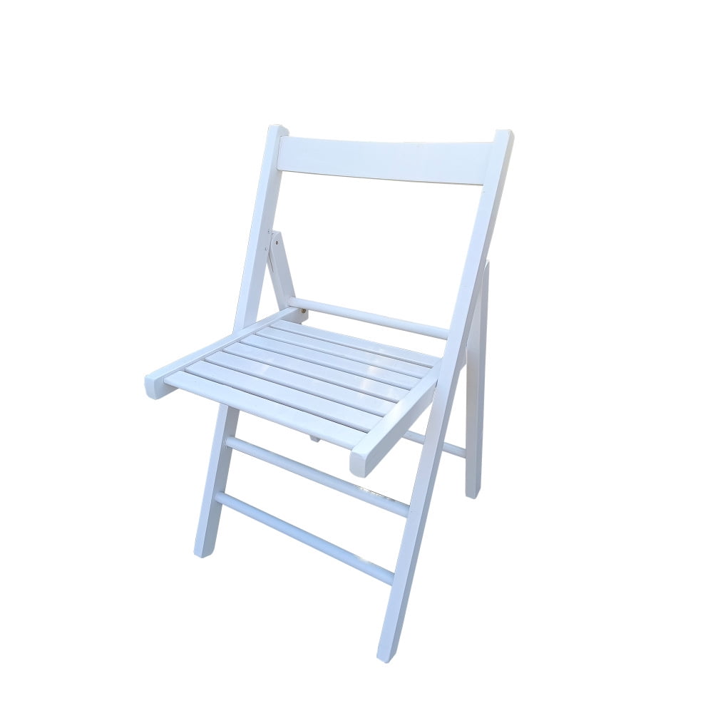 2 Pcs Folding Chairs, Wooden Event Chair with Slatted Seat and Open Back, Outdoor Portable Chairs for Dining Room Outside Indoor, White