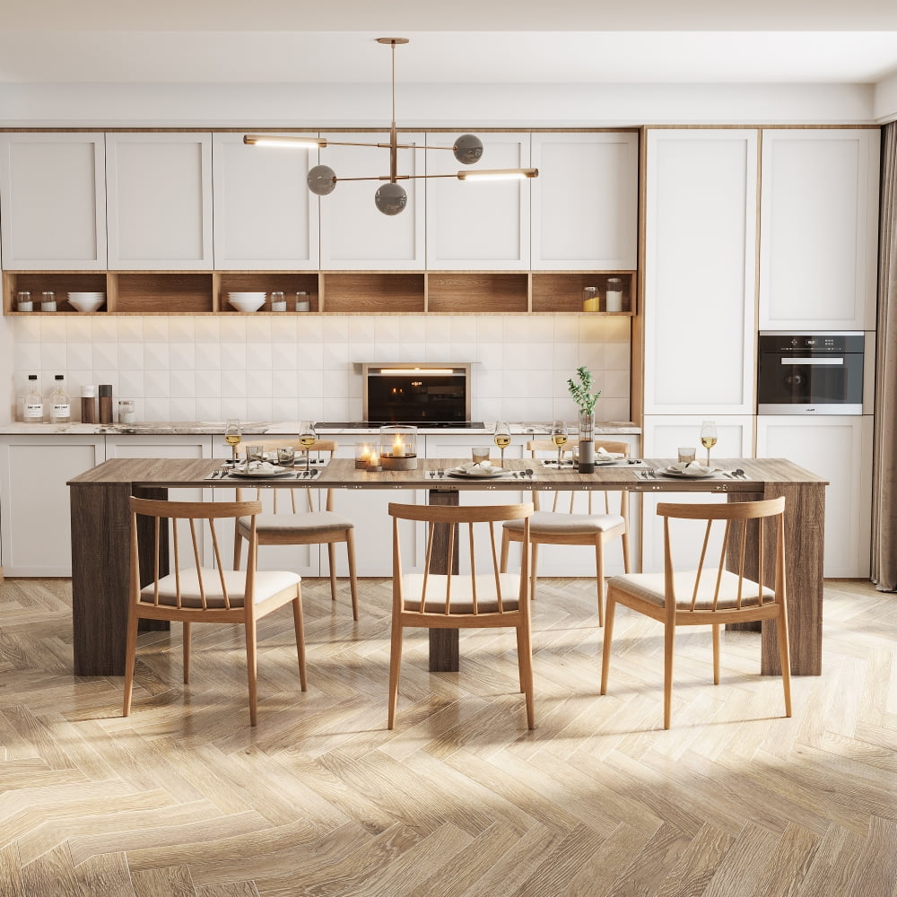 118.5in Modern Extendable Console Table,Wood Rustic Dining Table with Spacious Tabletop,Entryway Cupboard Extra Long Dining Table Sideboard with Strong Leg,Chair not Include,for Bar Kitchen Living Room