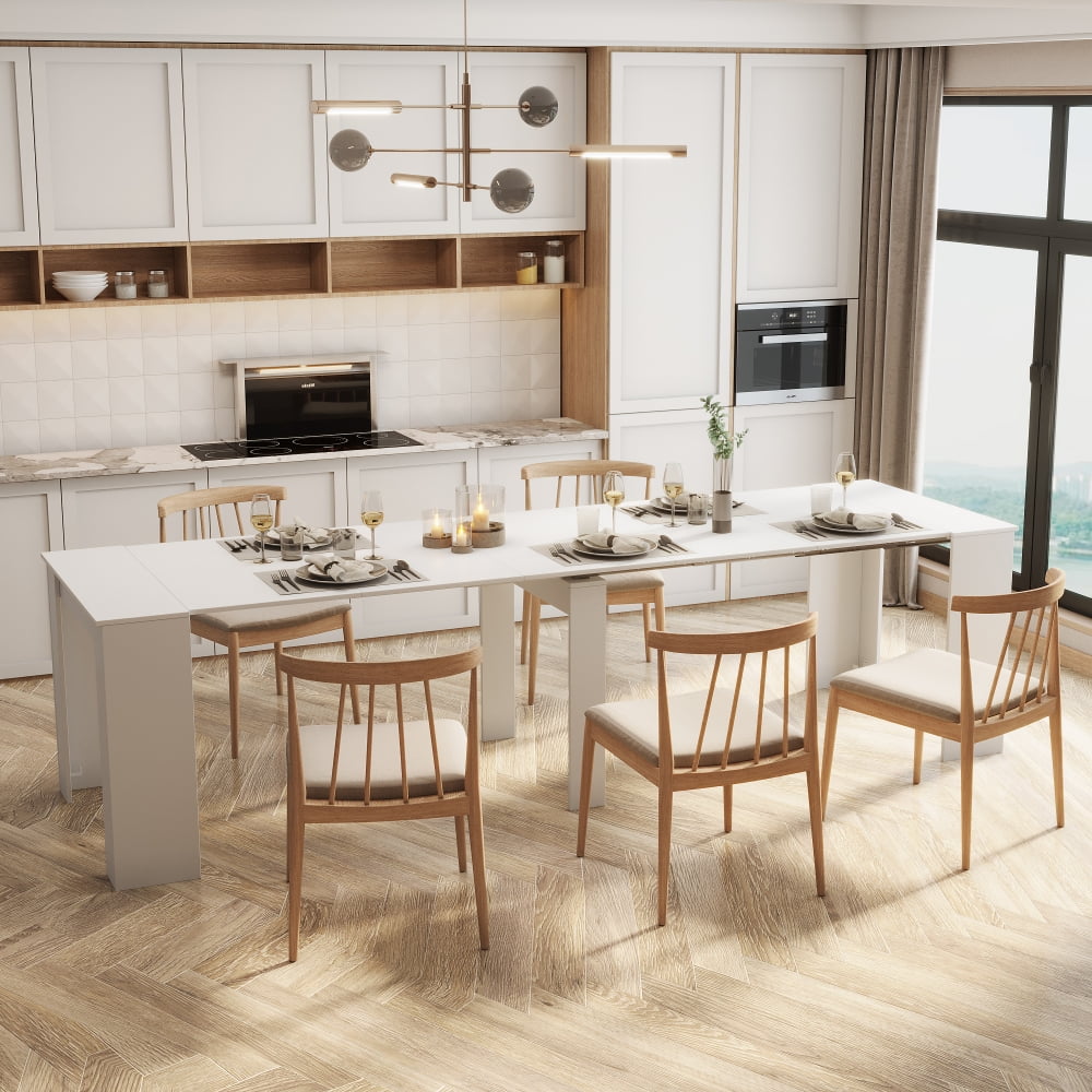 118.5in Modern Extendable Console Table,Wood Rustic Dining Table with Spacious Tabletop,Entryway Cupboard Extra Long Dining Table Sideboard with Strong Leg,Chair not Include,for Bar Kitchen Living Room