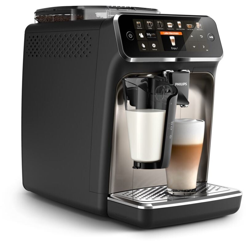Fully automatic coffee machine 5400 Series EP5447/90 LatteGo milk system, 12 coffee specialties, intuitive display, 4 user profiles, black/chrome