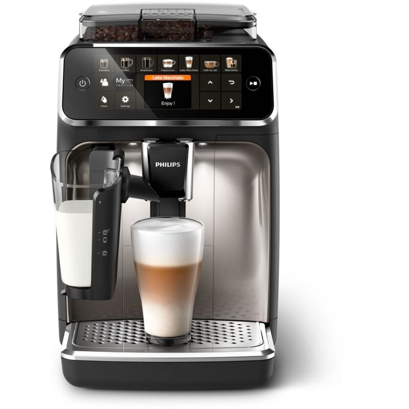 Fully automatic coffee machine 5400 Series EP5447/90 LatteGo milk system, 12 coffee specialties, intuitive display, 4 user profiles, black/chrome