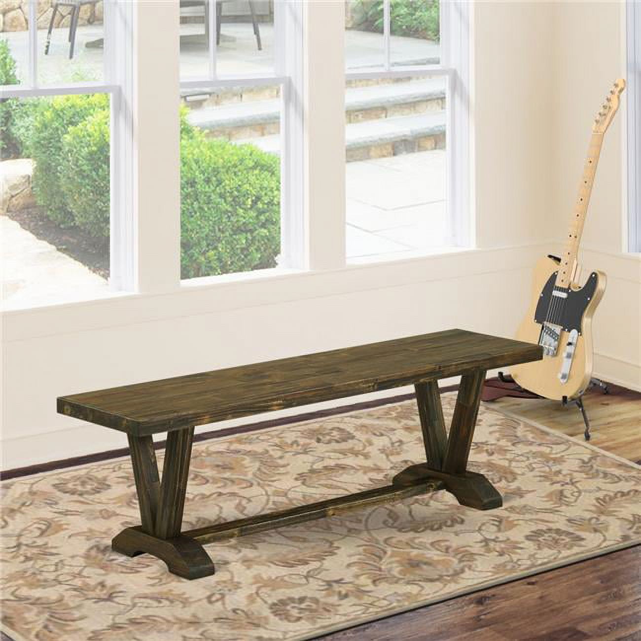 15 x 60 in. V-Style Dining Bench with Distressed Jacobean 418 Leg & Distressed Jacobean 418 Top