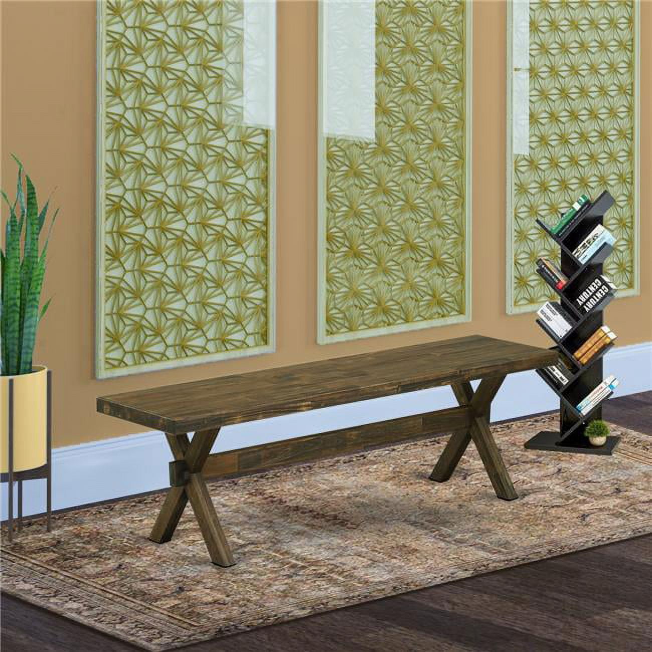 15 x 60 in. X-Style Dining Bench with Distressed Jacobean 418 Leg & Distressed Jacobean 418 Top