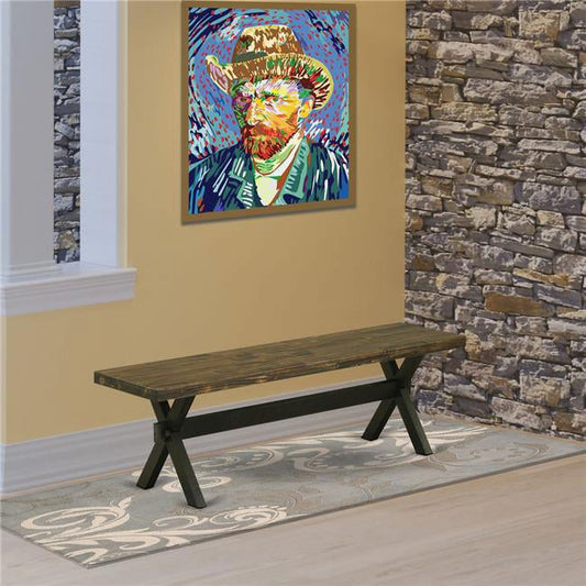 15 x 60 in. X-Style Dining Bench with Wirebrushed Black Leg & Distressed Jacobean 418 Top