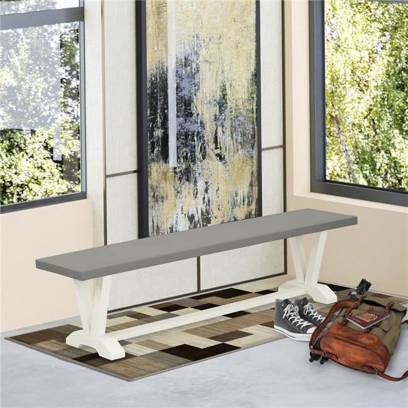 15 x 72 in. V-Style Dining Bench with Wirebrushed Linen White Leg & Cement Top