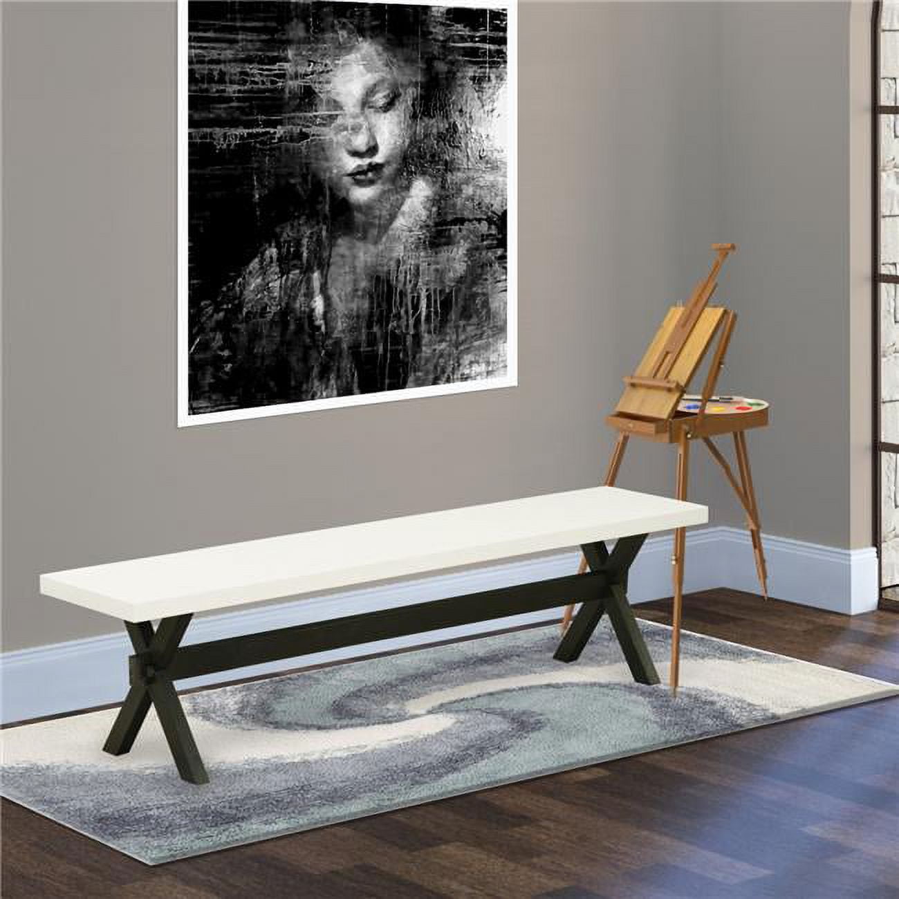 15 x 72 in. X-Style Dining Bench with Wirebrushed Black Leg & Linen White Top