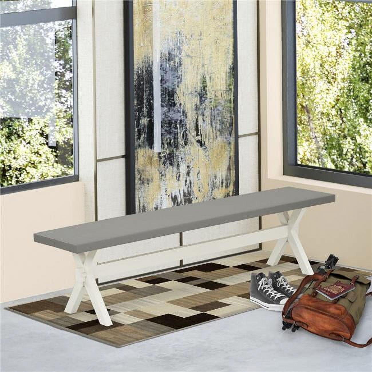 15 x 72 in. X-Style Dining Bench with Wirebrushed Linen White Leg & Cement Top