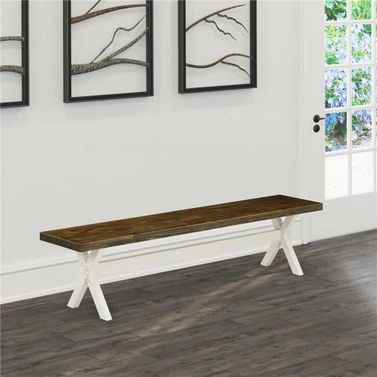 15 x 72 in. X-Style Dining Bench with Wirebrushed Linen White Leg & Distressed Jacobean 418 Top