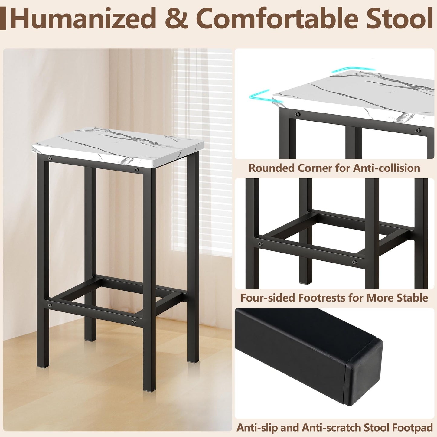 Enyopro 4 Piece High Countertop Dining Set, Bar Table with 3 Tall Chairs, Ideal for Apartment, Kitchen, White