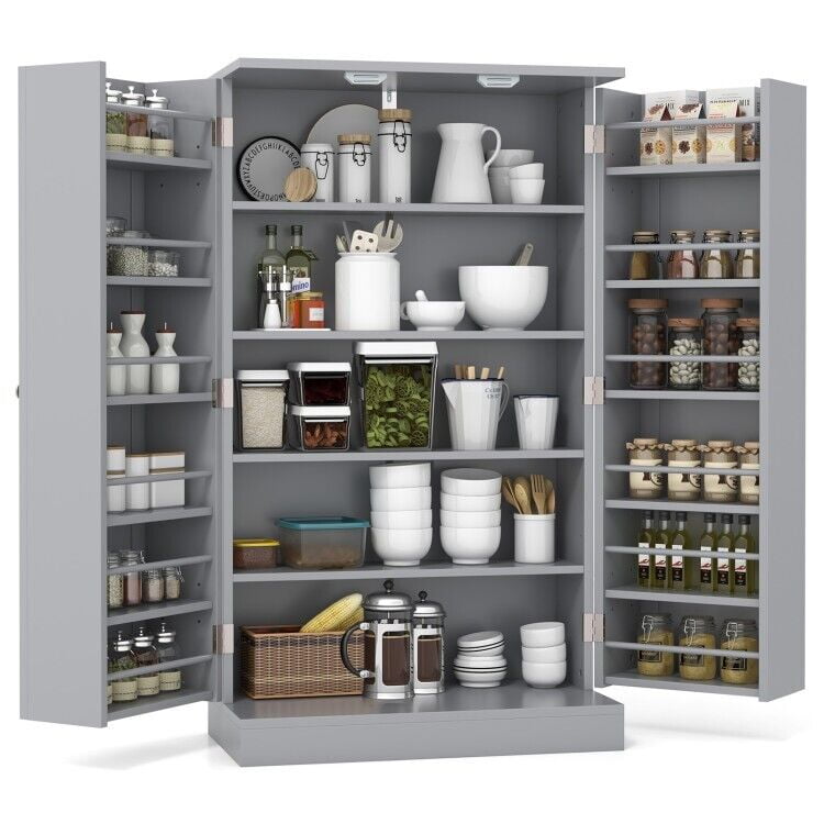17-Tier Modern Kitchen Pantry Storage Cabinet Organizer 2 Door 6 Adjustable Rack