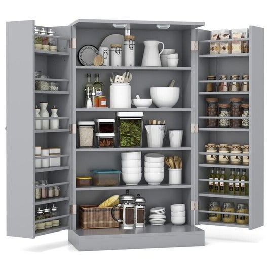 17-Tier Modern Kitchen Pantry Storage Cabinet Organizer 2 Door 6 Adjustable Rack