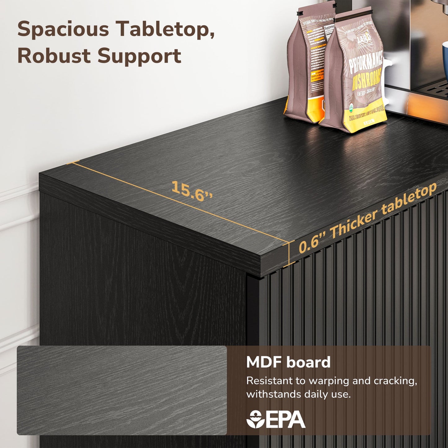 BELLEZE Sideboard Buffet Cabinet, 63in Storage Cabinet with 4 Doors and Adjustable Shelves, Sideboard Cabinet for Dinning Room, Kitchen & Living Room - Colemen (Ebony)