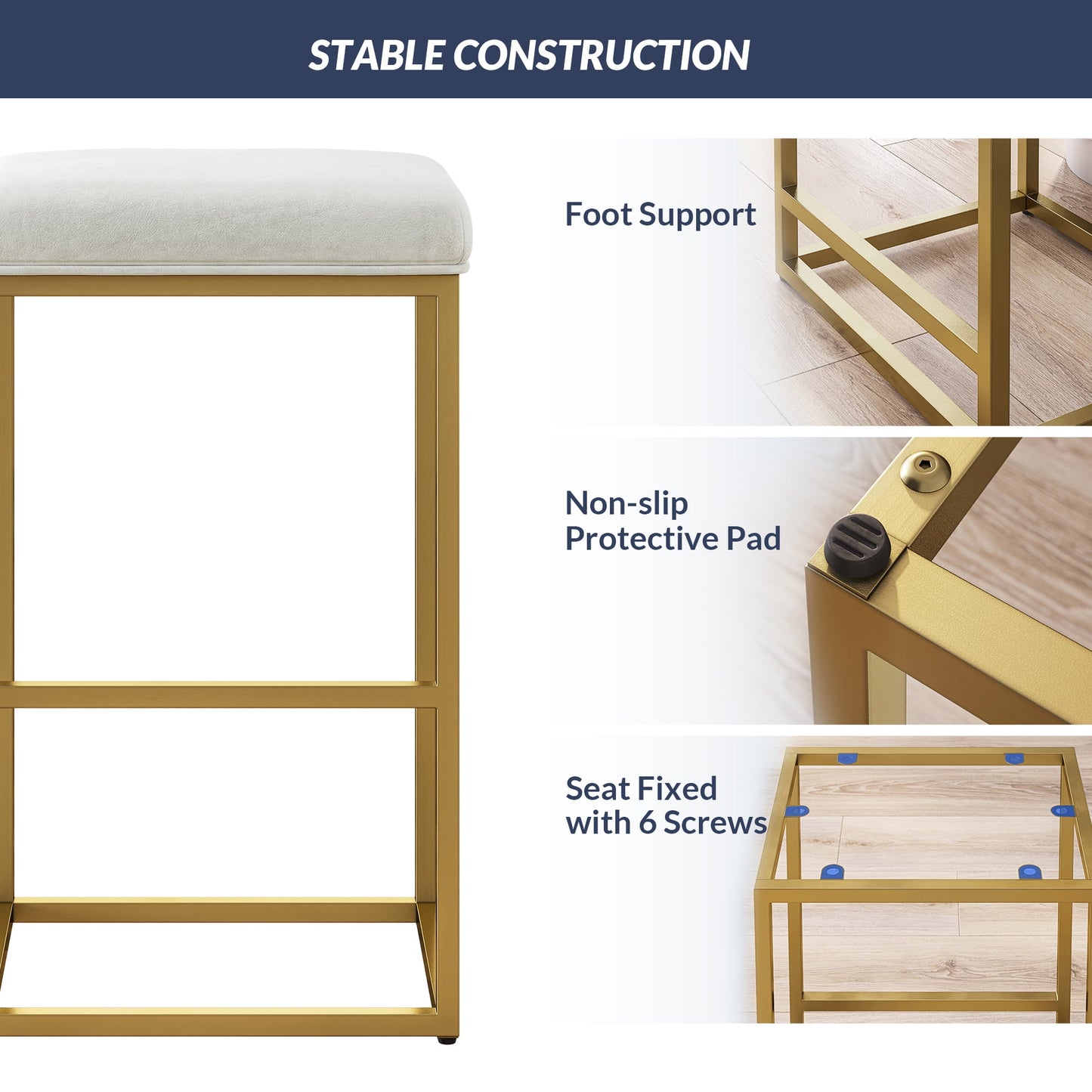 BELLEZE 30in Tall Industrial Bar Stools Set of 2, PU Leather Breakfast Seats, Counter Island Chairs for Bar Pub Bistro