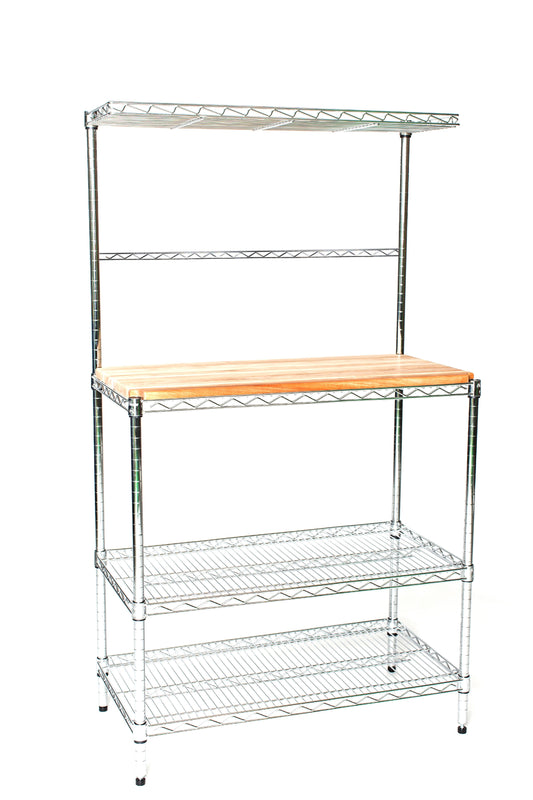 18in Deep x 48in Wide x 54in High Deluxe Chrome Bakers Rack with Top Shelf & Butcher Block