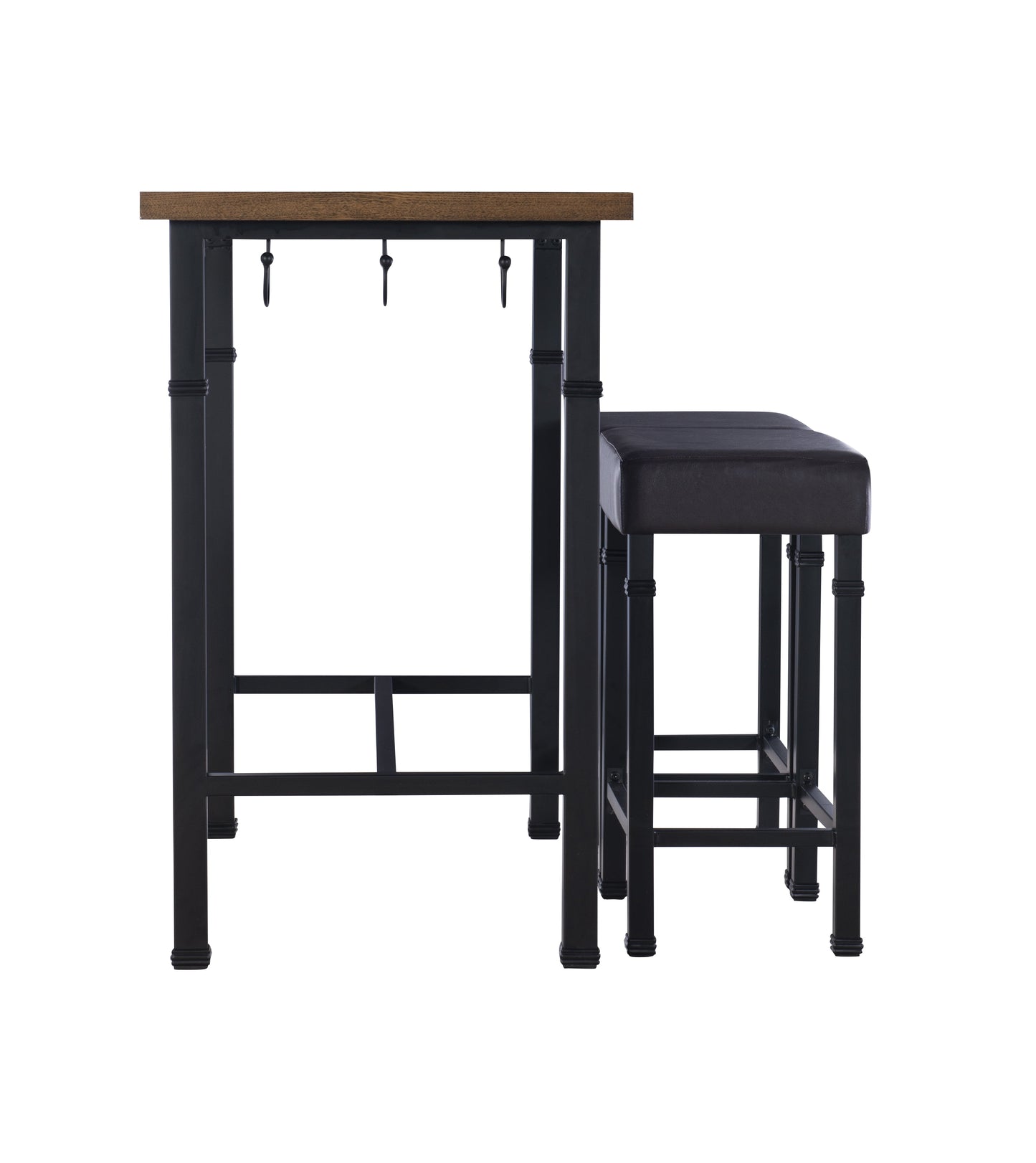 Linon Austin 3 Piece Pub Set Wood Table Top Padded Stools Metal Legs in Black