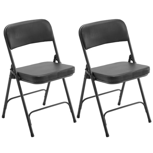 2 Pack Folding Chairs with Padded Seats, Portable Stackable Foldable Chairs for Indoor and Outdoor, Commercial Seat with Metal Frame for Events Office Wedding Party, 330lbs Capacity (Black)