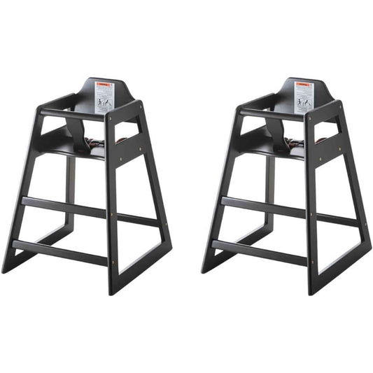 2 Pack - Ready-to-Assemble Restaurant Wood High Chair with Black Finish