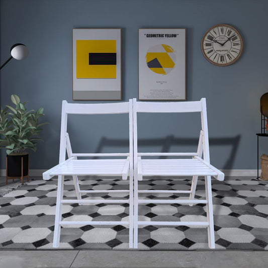 2 Pcs Folding Chairs, Wooden Event Chair with Slatted Seat and Open Back, Outdoor Portable Chairs for Dining Room Outside Indoor, White