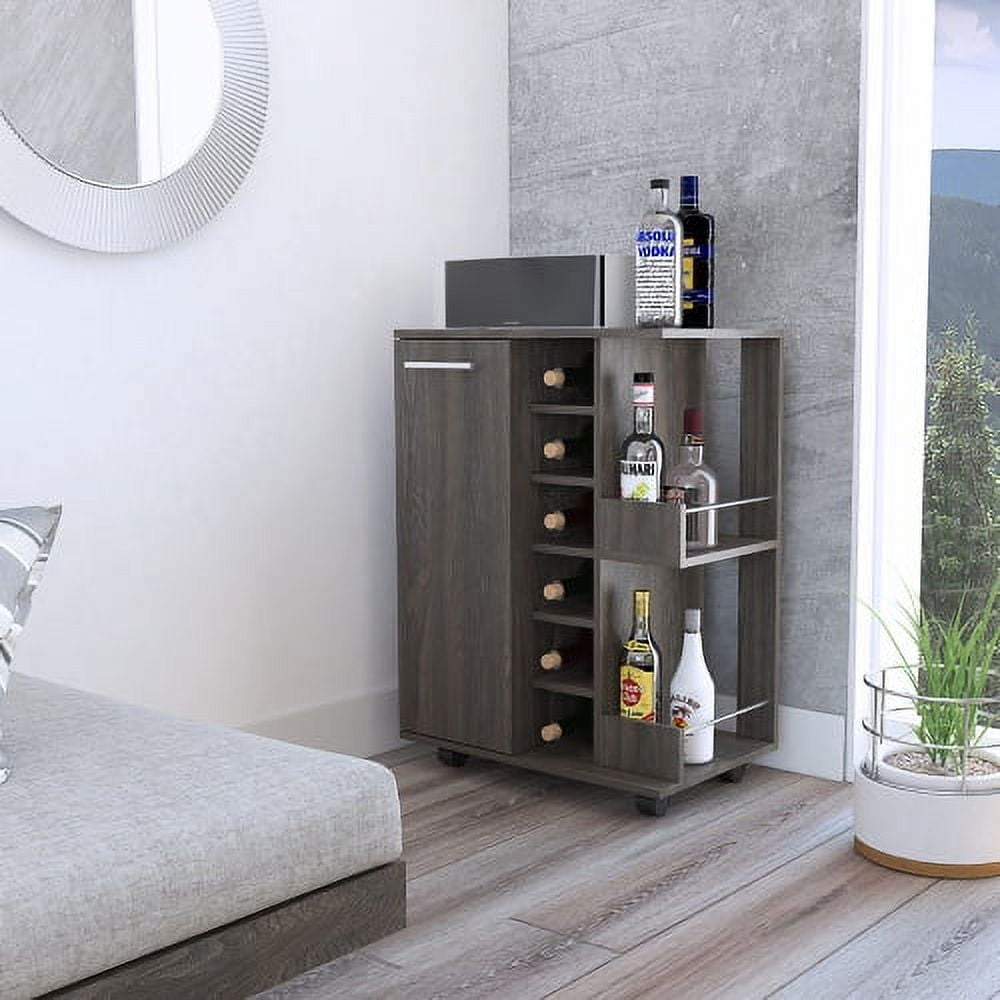 2-Shelf 6-Bottle Bar Cart with Division Carbon Espresso