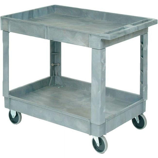 2 Shelf Tray Service & Utility Cart, Plastic, 40in x26in , 5in Rubber Casters