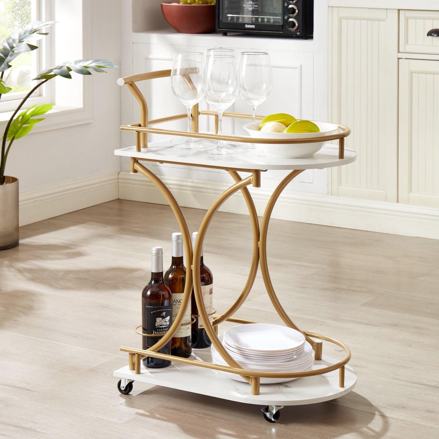 2-Tier Industrial Bar Cart with Wine Rack - Enterta Style