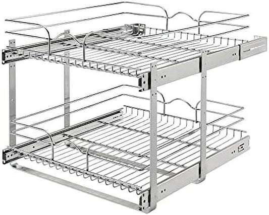 2-Tier Kitchen Cabinet Pull Out and Drawer Organizer Slide Out Pantry Basket in Multiple Sizes 9 x 22 In 5WB2-0922CR-1