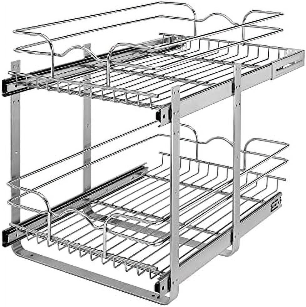 2-Tier Kitchen Cabinet Pull Out and Drawer Organizer Slide Out Pantry Basket in Multiple Sizes 9 x 22 In 5WB2-0922CR-1