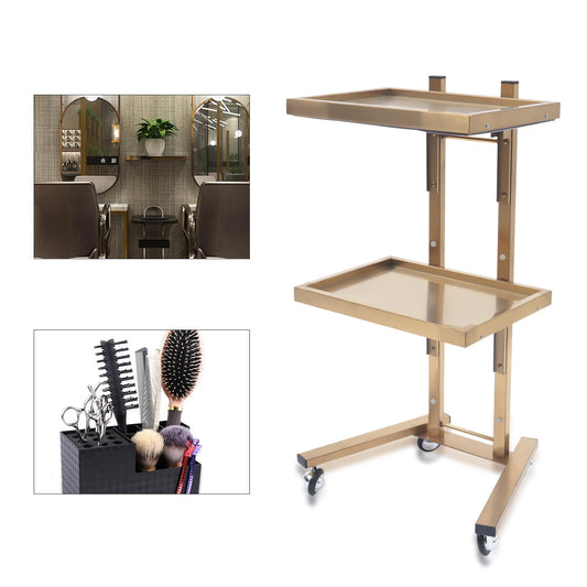 TOOL1SHOoo Salon Trolley Hairdressing Cart 2-Tier Stainless Steel Gold